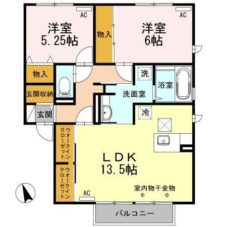 フェリオ コズカタ A(2LDK/1階)の間取り写真