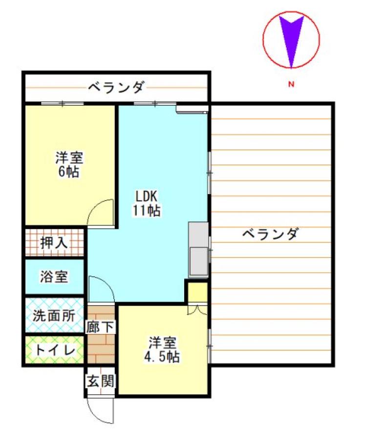 サンライズ清武(2LDK/7階)の間取り写真