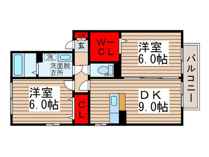 ウィルモア新松戸A(2DK/1階)の間取り写真