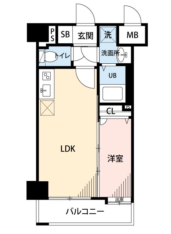 アクアシティ日赤通(1DK/2階)の間取り写真