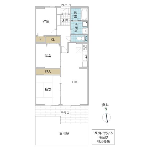 ライオンズマンション取手第2(3LDK/1階)の間取り写真
