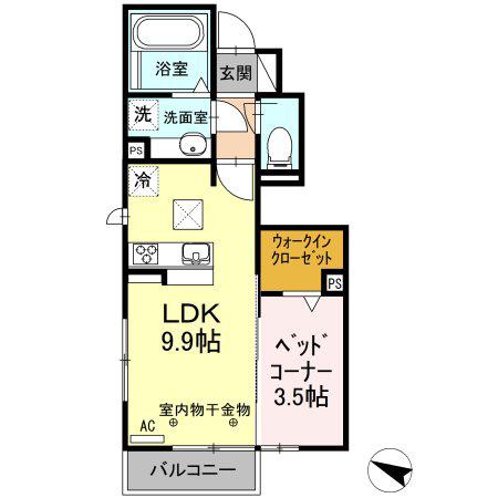 RADIUS K(1LDK/1階)の間取り写真