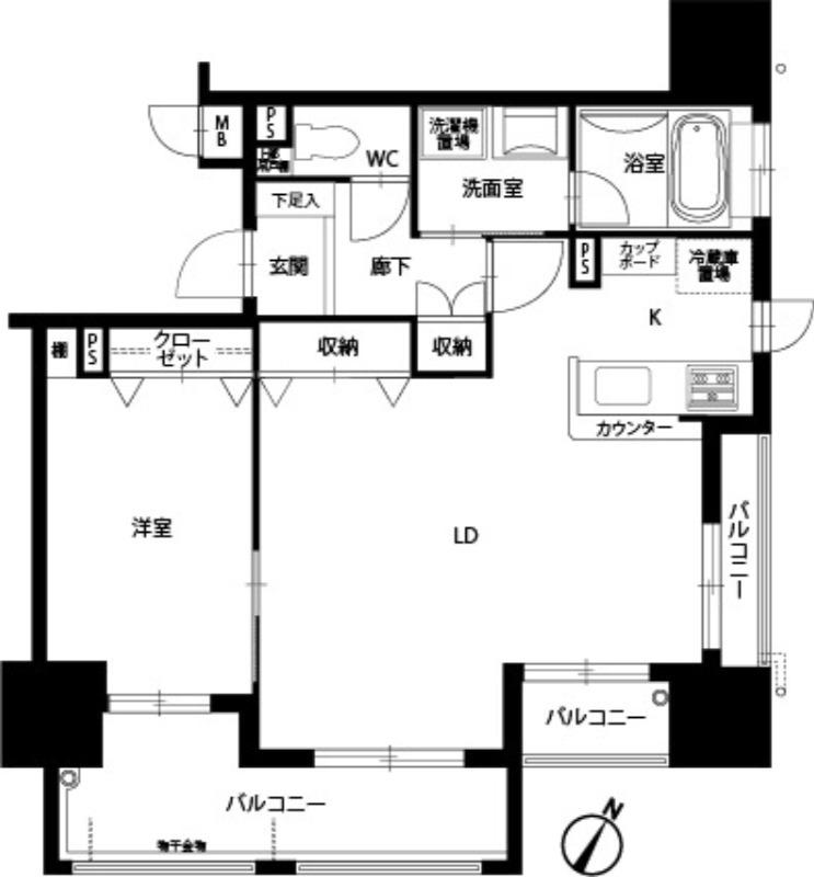 アメックス赤坂門タワー(1LDK/7階)の間取り写真