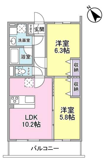 ベルドミール玉川(2LDK/3階)の間取り写真