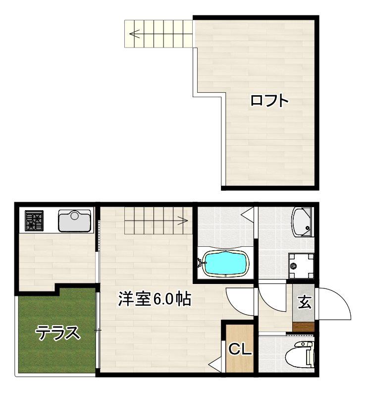 FLORESTA香椎(1K/2階)の間取り写真