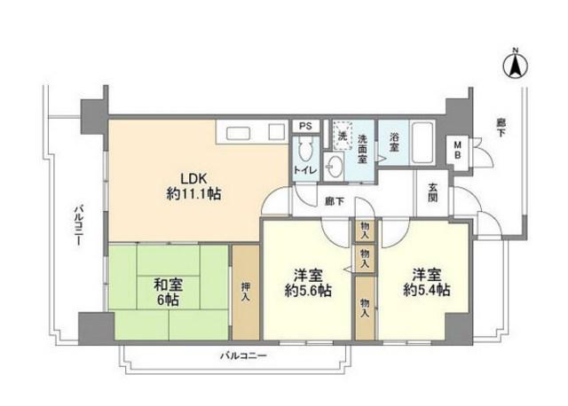 ルアーブル東野田(3LDK/2階)の間取り写真