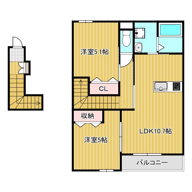 エスポワールミニオンII(2LDK/2階)の間取り写真