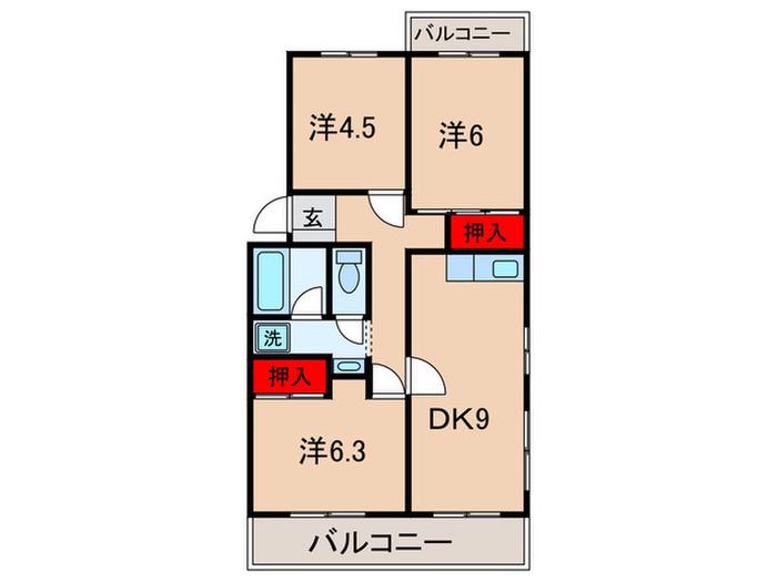 ラークハイツ(3DK/1階)の間取り写真