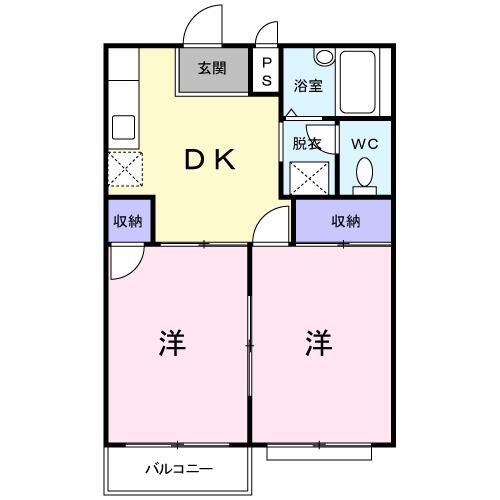 エルディムふじおかB(2DK/2階)の間取り写真