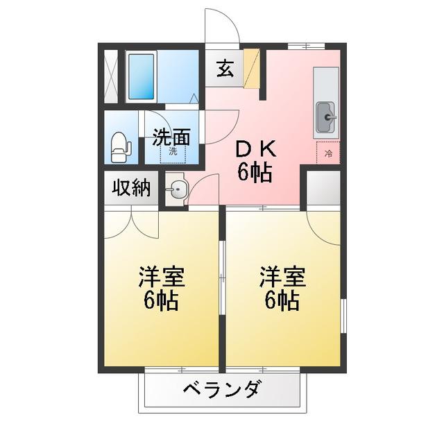 NEW CITY ビスティア(2DK/2階)の間取り写真