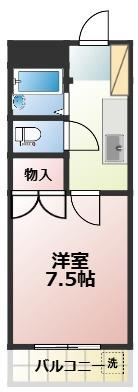 黒髪グリーンハイツ中村(1K/2階)の間取り写真