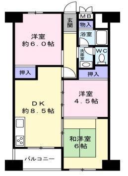 夢野ハイタウン1号棟(3LDK/6階)の間取り写真