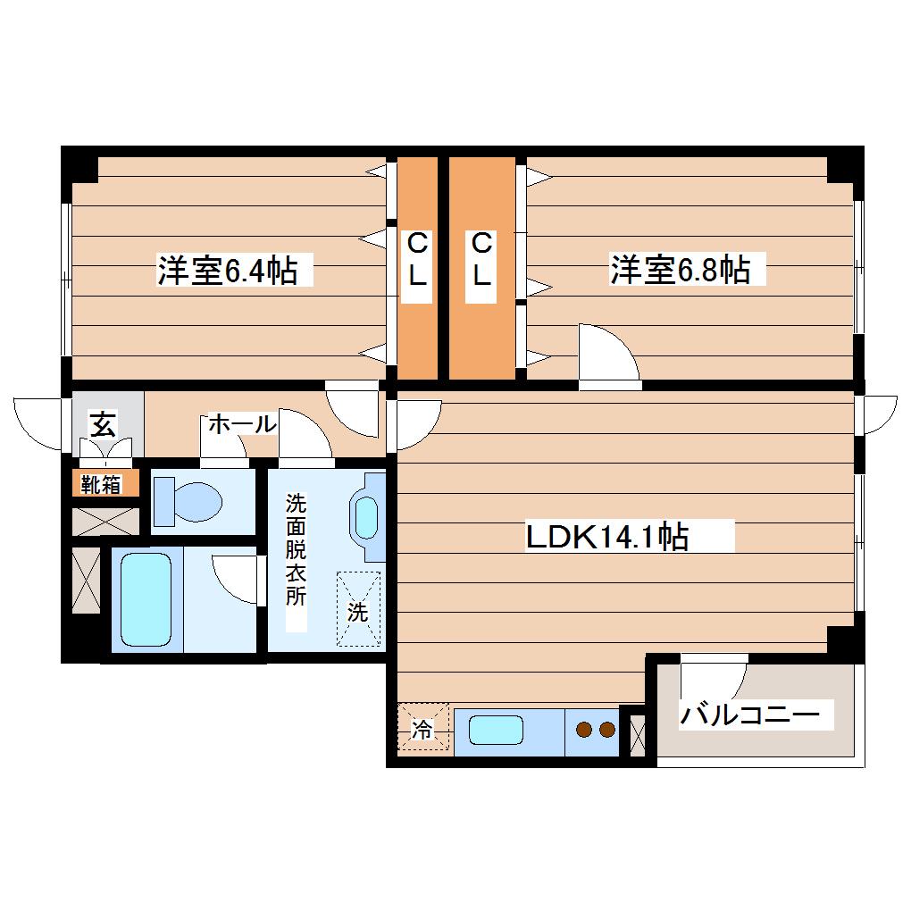 テンポスフィア長町南(2LDK/3階)の間取り写真