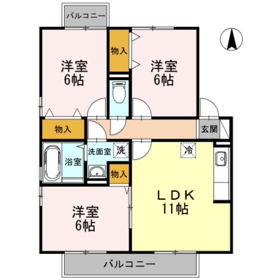 ウィルモアC(3LDK/1階)の間取り写真