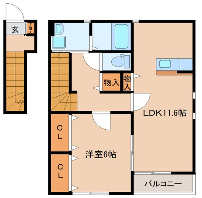 多賀城新田アパートA棟(1LDK/2階)の間取り写真