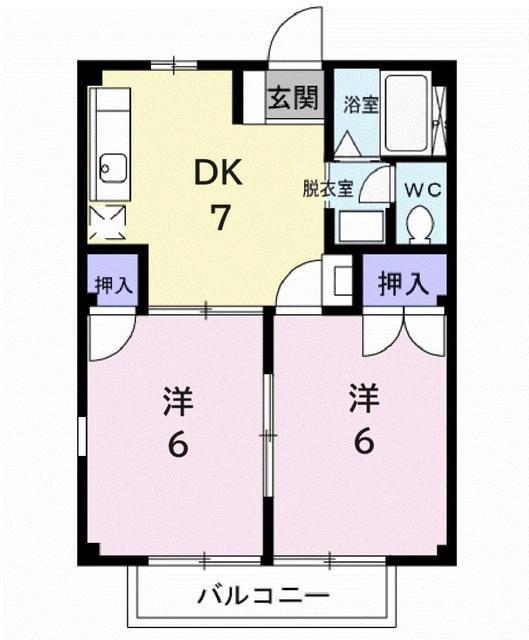 メープルファームI(2DK/2階)の間取り写真