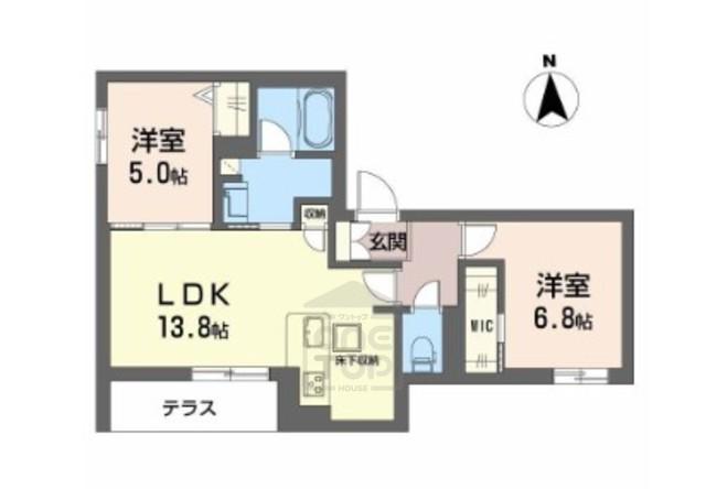 シャーメゾンフラット ヒル(2LDK/1階)の間取り写真