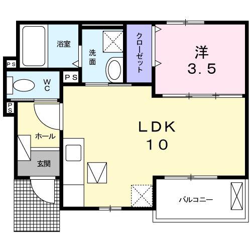 アビタシオン石山B(1LDK/1階)の間取り写真