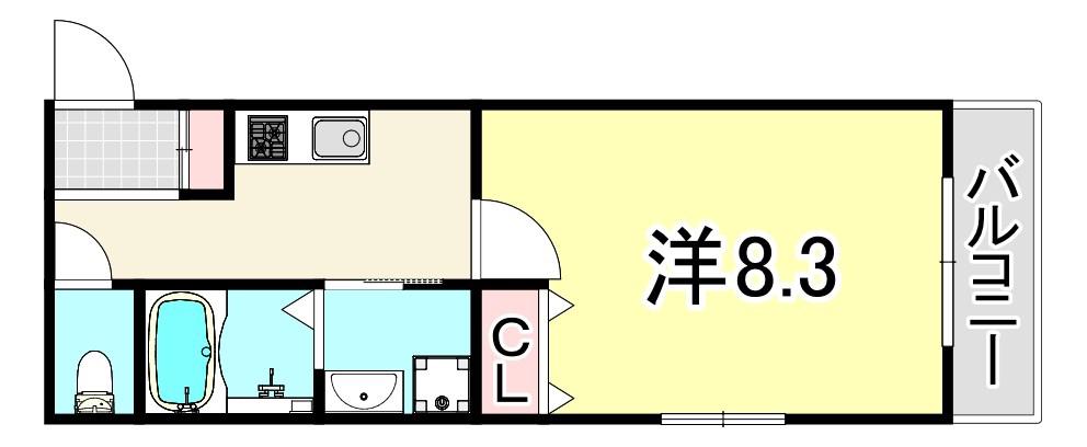 モレス・ヴィラ塚口(1K/2階)の間取り写真