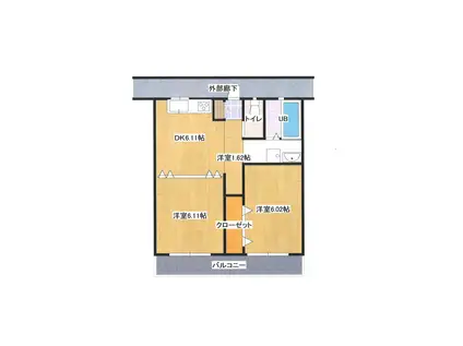 ガーデンヒルズ 上東 2-202(2DK/2階)の間取り写真