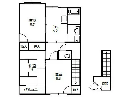 ハイステージNONAKA(3DK/2階)の間取り写真