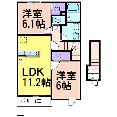 クロシェット(2LDK/2階)の間取り写真