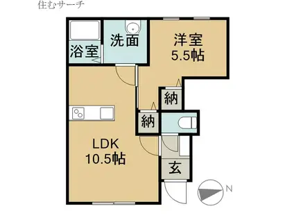 リーブルファイン河原田町(1LDK/1階)の間取り写真