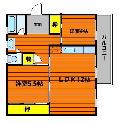 グランベルグ倉敷(2LDK/3階)の間取り写真
