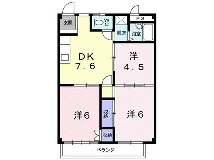 シティハイツ天の森(3DK/2階)の間取り写真