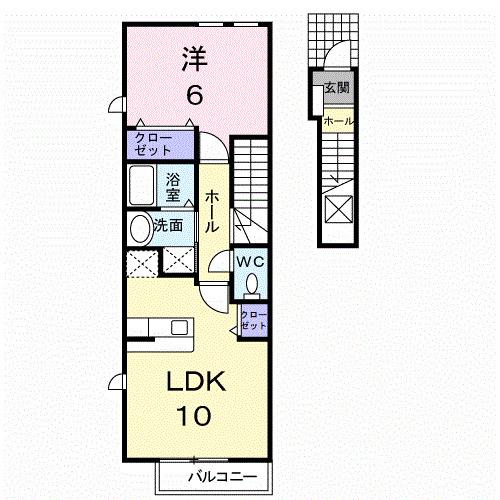 リバティハウスB棟(1LDK/2階)の間取り写真