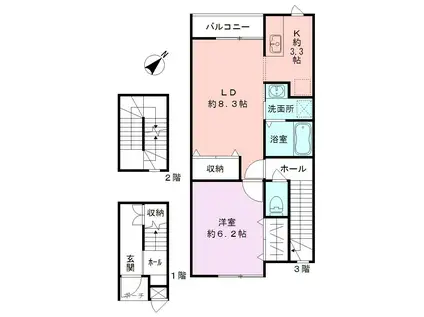 ベル・ヴェール田中町(1LDK/3階)の間取り写真