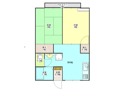 ディアコート(2DK/1階)の間取り写真