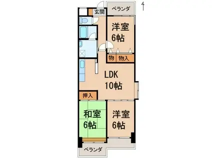 ブリリアント本町(3LDK/6階)の間取り写真