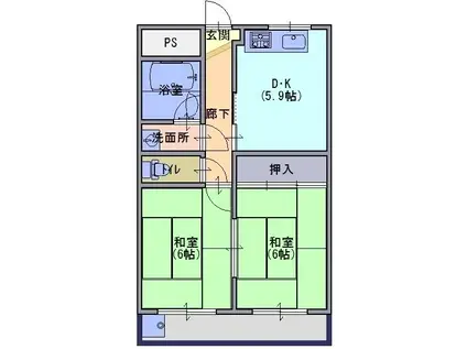 ハイツ山田(2DK/2階)の間取り写真