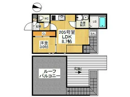 GRANDTIC ETINCELLE(1LDK/2階)の間取り写真