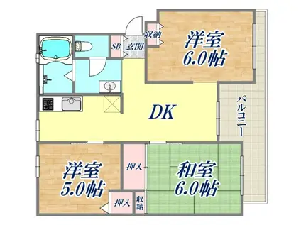 岩園サニーハイツA棟(2DK/4階)の間取り写真
