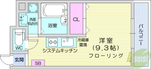 三条ハイツ(ワンルーム/1階)の間取り写真