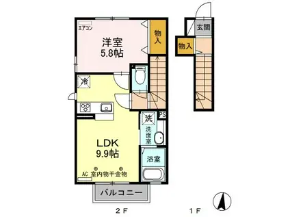 アオーラ泉 B(1LDK/2階)の間取り写真