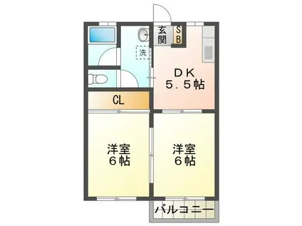 ハイツドヌールB棟(2DK/2階)の間取り写真