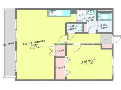 榴ヶ岡ユーワマンション(1LDK/5階)の間取り写真