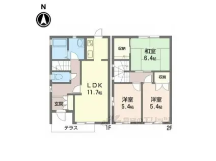 イーストタウン朱雀D(3DK/2階)の間取り写真