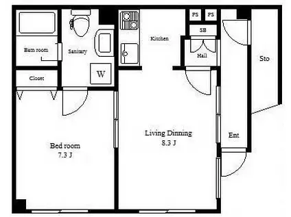 レガリア東中野レジデンス(1LDK/1階)の間取り写真