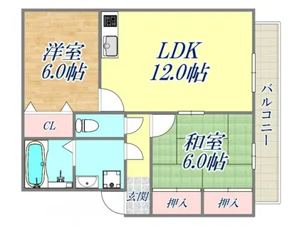 ルミエール甲東園(2LDK/2階)の間取り写真
