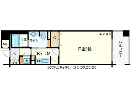 リーガル靭公園南(1K/9階)の間取り写真