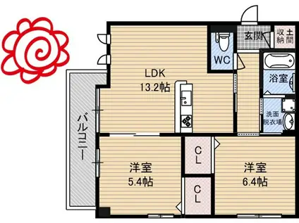 シャーメゾン花水木(2LDK/3階)の間取り写真