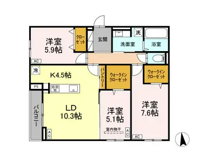 CLASSEUM仙台小田原 B棟(3LDK/3階)の間取り写真