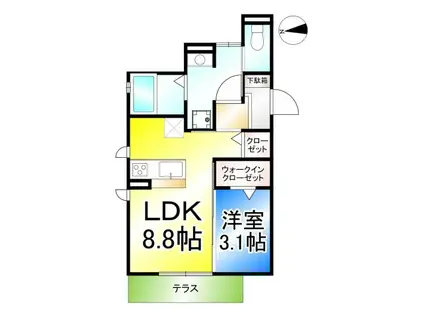 エスポワール七瀬(1LDK/3階)の間取り写真