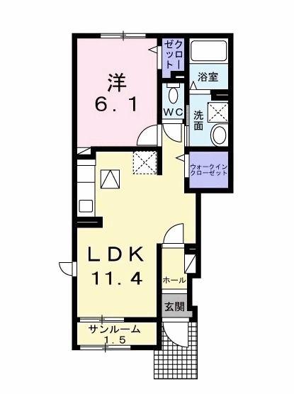 キャンビリーI(1LDK/1階)の間取り写真