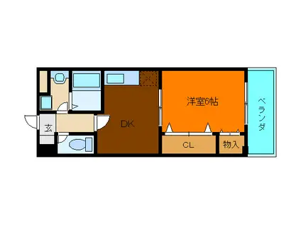 キューブ(1DK/3階)の間取り写真