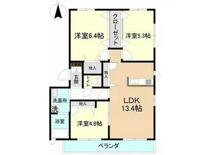 ウィステリア仲間町(3LDK/1階)の間取り写真